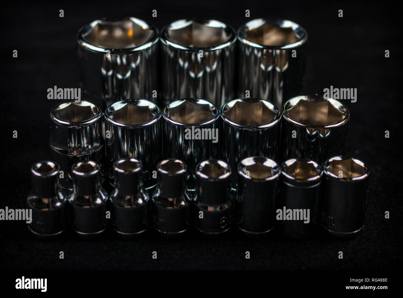 socket set in metric sizes on black background Stock Photo Alamy