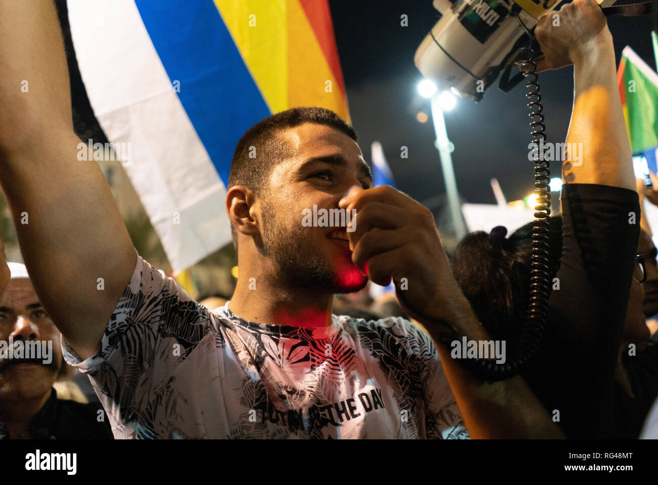 Druze Israelis protest Israel's nation-state law in Tel Aviv Stock Photo