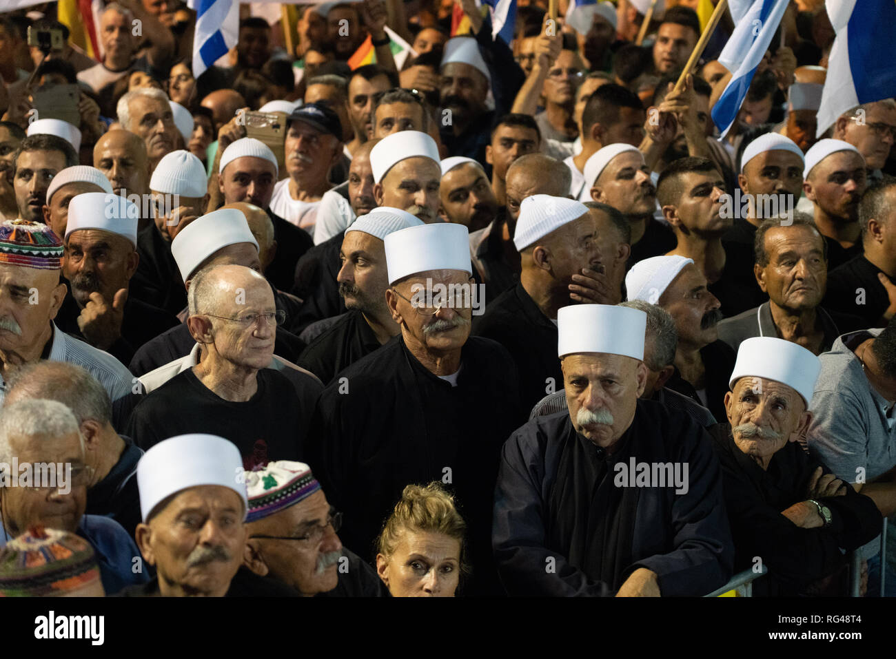 Druze Israelis protest Israel's nation-state law in Tel Aviv Stock Photo