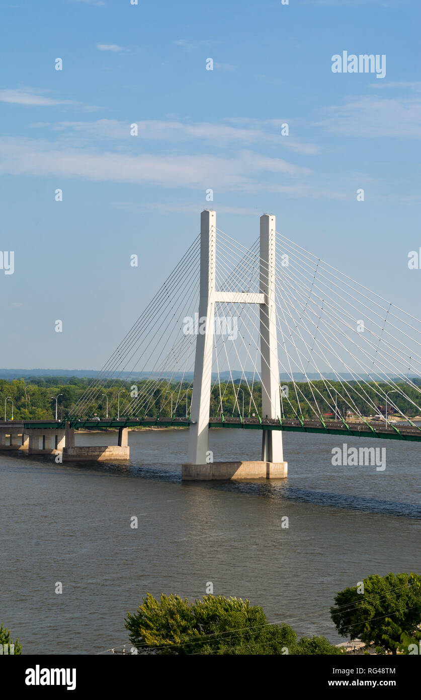 The Great River Bridge over the Mississippi in Burlington, Iowa Stock