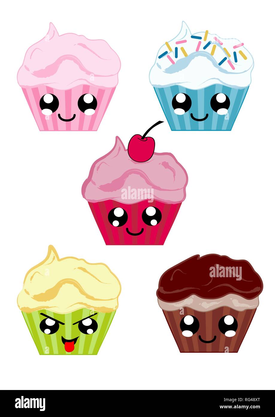 Collection with kawaii cupcakes. Vector file eps 10 Stock Vector