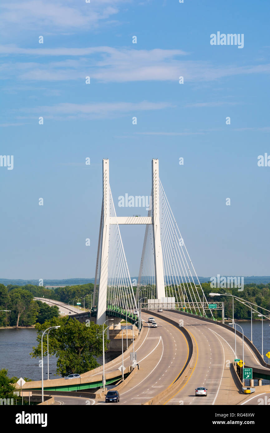 The Great River Bridge over the Mississippi in Burlington, Iowa Stock