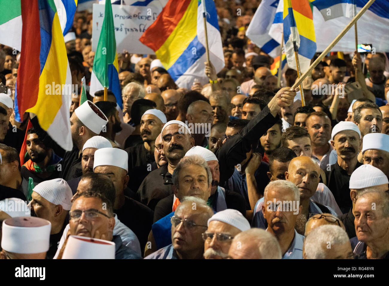 Druze Israelis protest Israel's nation-state law in Tel Aviv Stock Photo