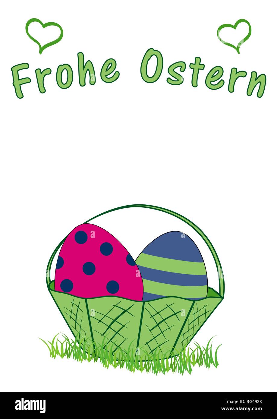 Easter card with Easter basket with Easter eggs, and the text Happy Easter. Vector file EPS 10. With text Happy Easter in german Stock Vector