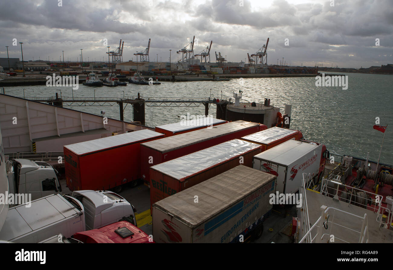 Trucks and Lorries parked on the deck of the DFDS Car Ferry 'Dunkirk