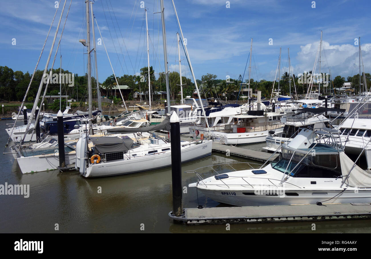 Many boats in Bluewater Marina, Trinity Park, Cairns, Queensland, Australia. No PR Stock Photo