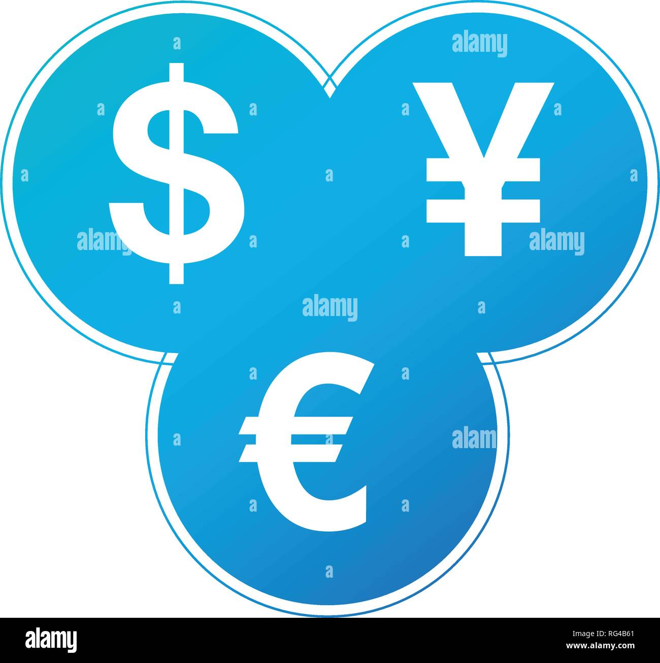 Currency exchange dollar, euro, yen icon. Three most traded currencies