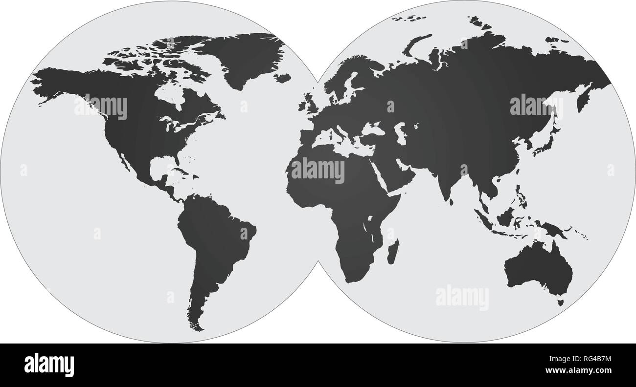 illustration with two hemispheres, globe world map on two circles. Vector illustration isolated on white Stock Vector