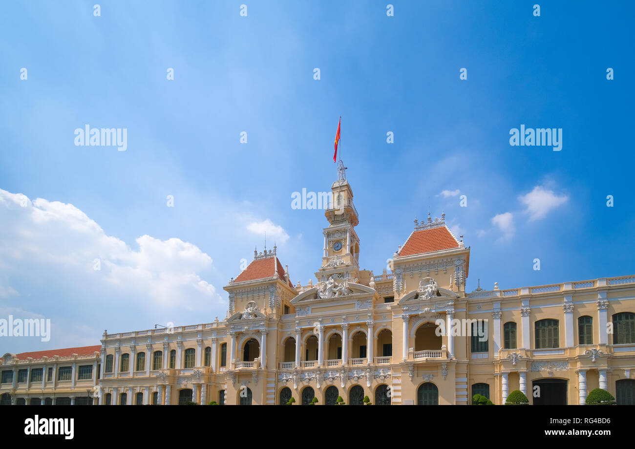 The Ho Chi Minh City Hall or Ho Chi Minh City People's Committee in a sunny day. Ho Chi Minh City, Viet Nam Stock Photo