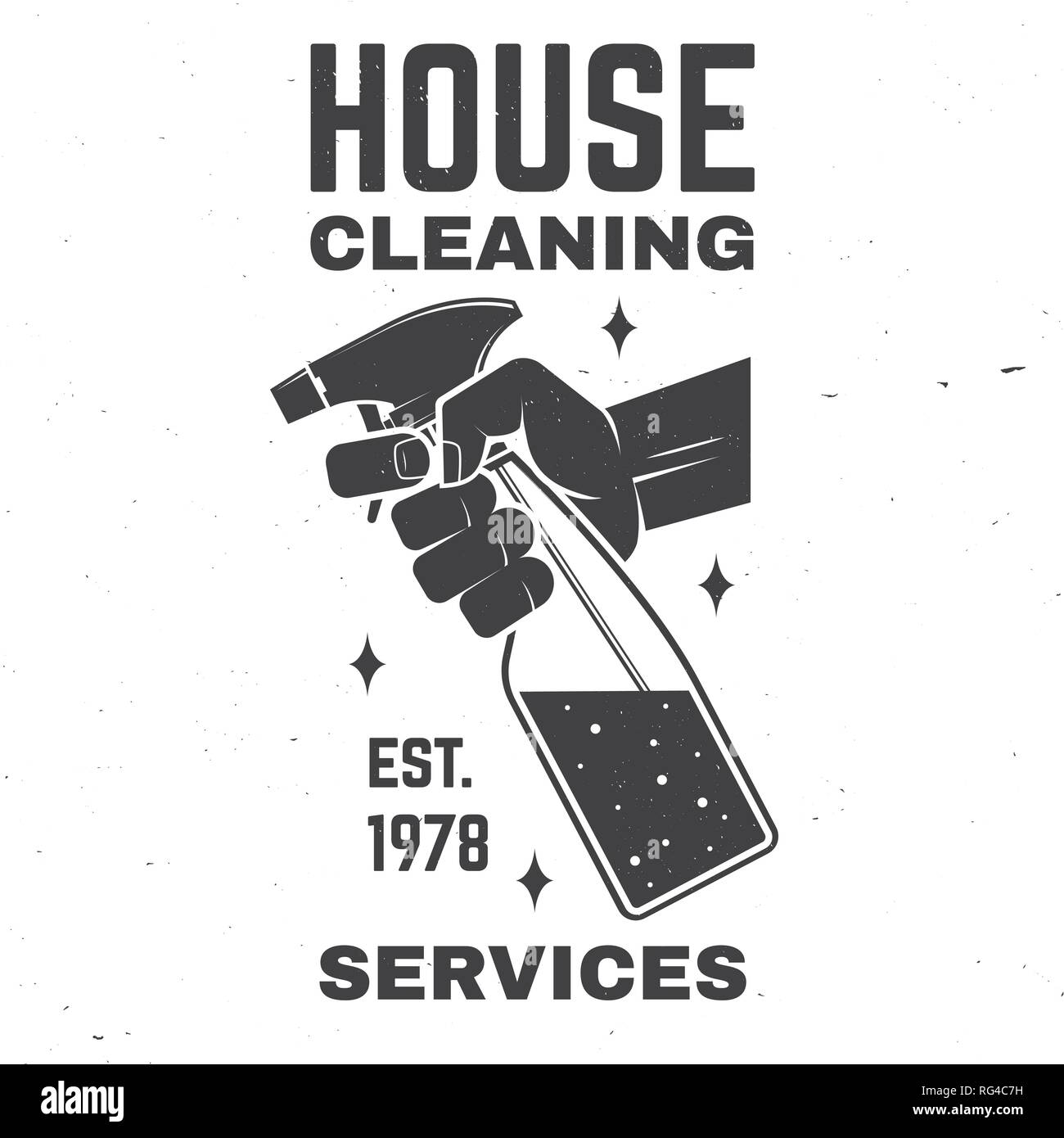 Cleaning company badge, emblem. Vector illustration. Concept for shirt, print, stamp or tee. Vintage typography design with cleaning equipments. Cleaning service sign for company related business Stock Vector