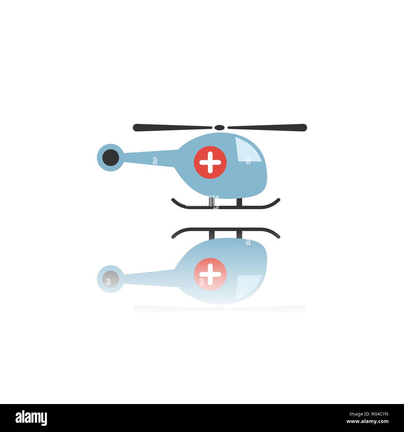 Emergency helicopter icon with reflection. Isolated vector illustration Stock Vector