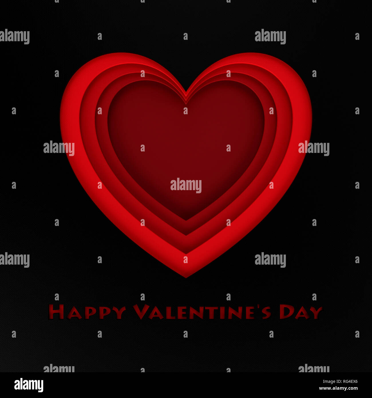 Happy Valentines Day concept. Cut red heart in black paper Stock Photo ...