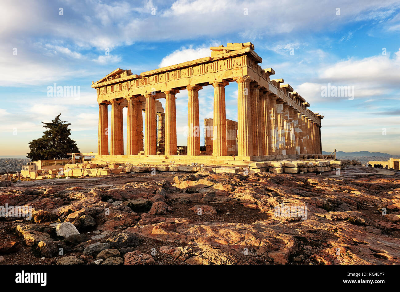 Parthenon on Acropolis, Athens, Greece. It is a main tourist attraction of Athens. Stock Photo