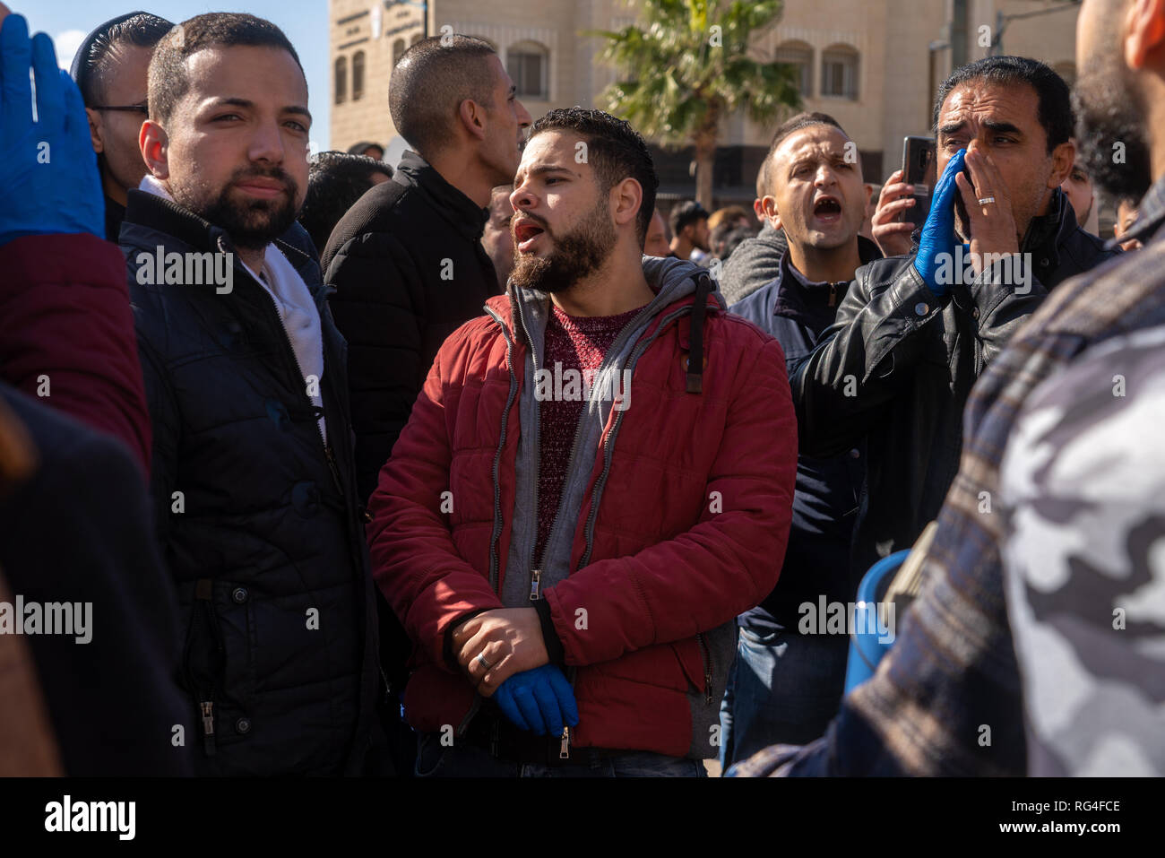 Palestinians protest against Palestinian Authority social security taxes in Ramallah Stock Photo