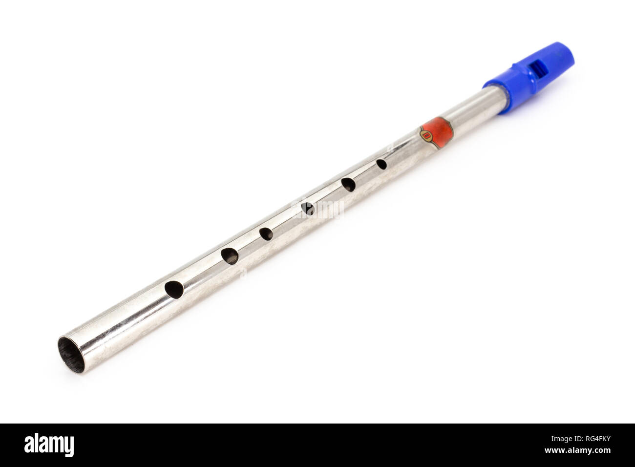 Musical instrument - Irish tin penny whistle with blue head isolated on  white Stock Photo - Alamy
