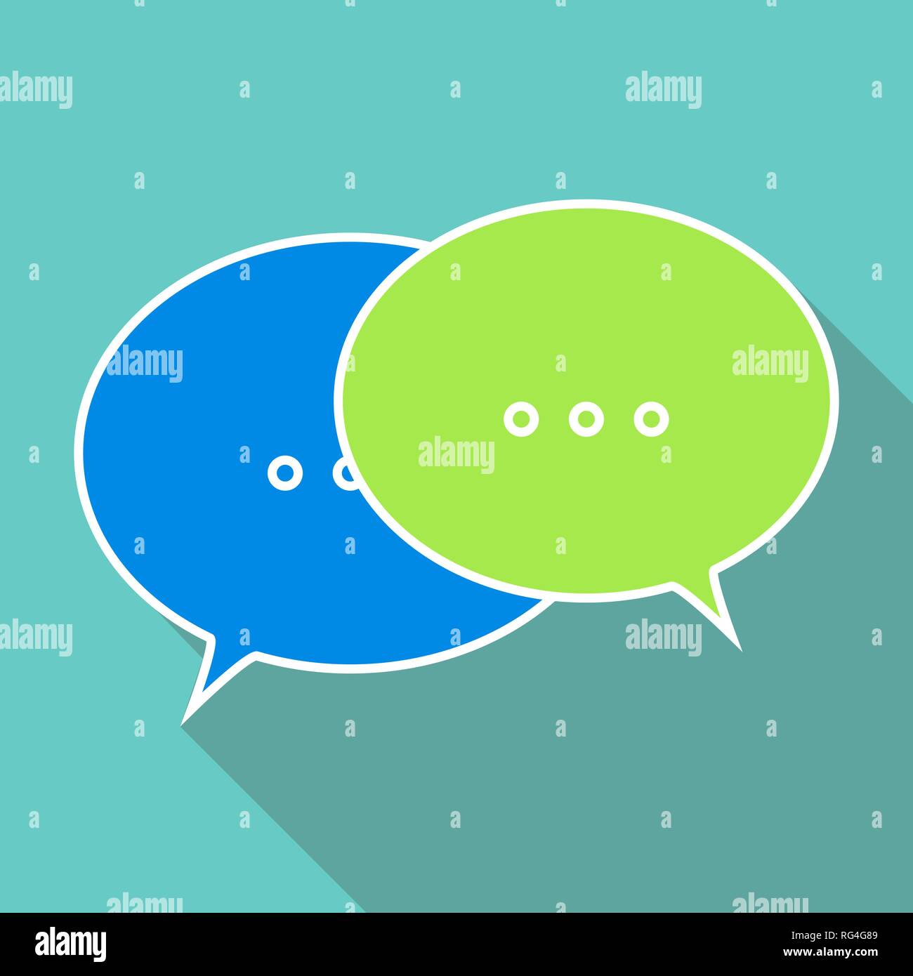 Chat icon with long shadow, flat design. Chat speech balloons or bubbles. Vector illustration, EPS10. Stock Vector