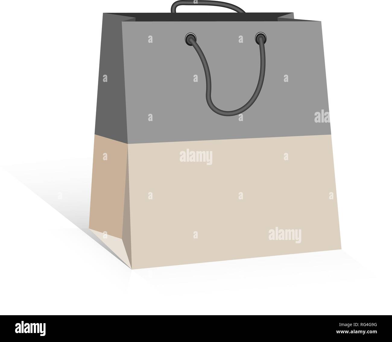Gray and beige shopping bag, isolated on white bacground. Mock-up of blank package, shopping bag with handles. Vector illustration, EPS10. Stock Vector