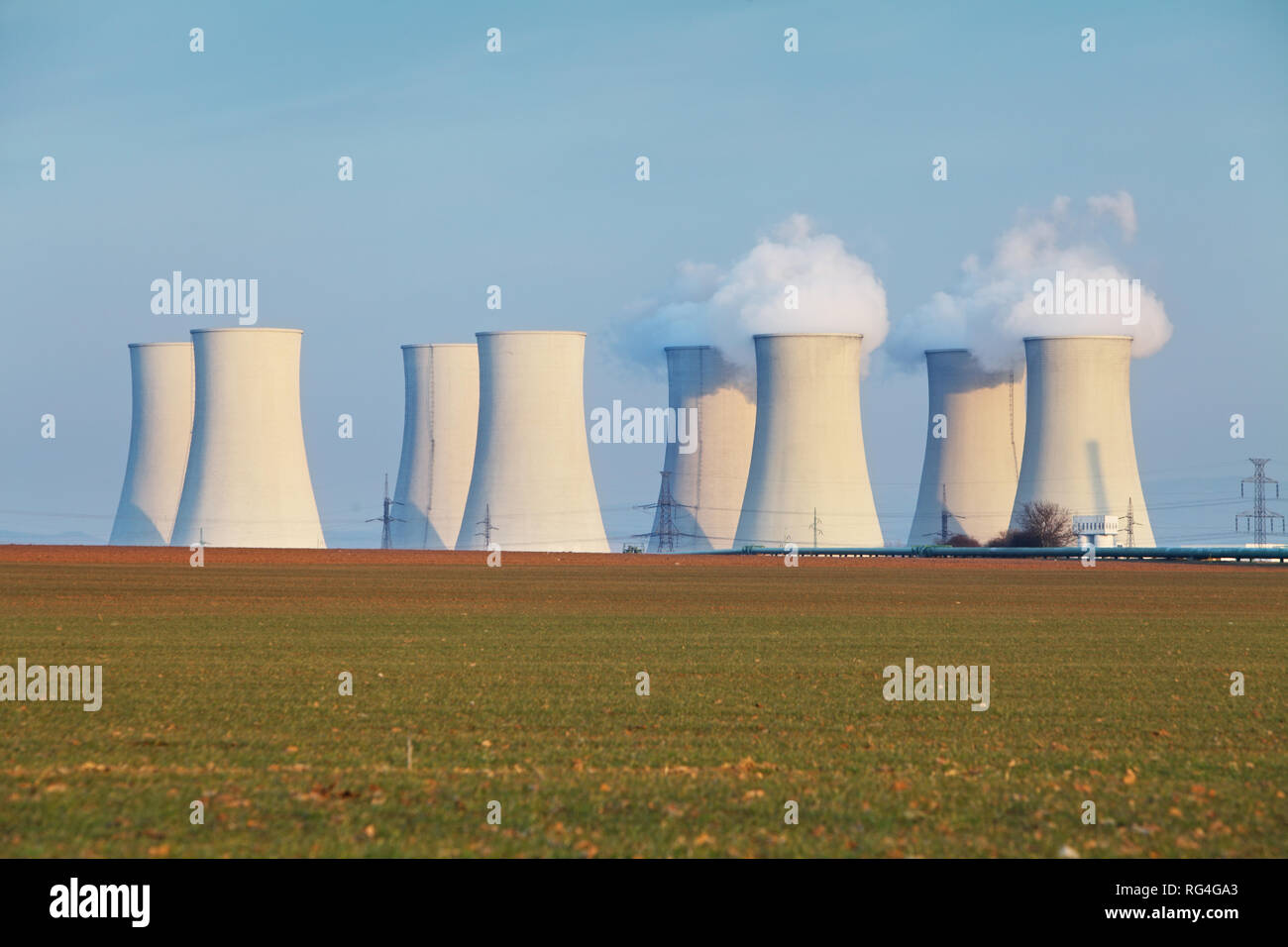 Nuclear power plant with clouds Stock Photo