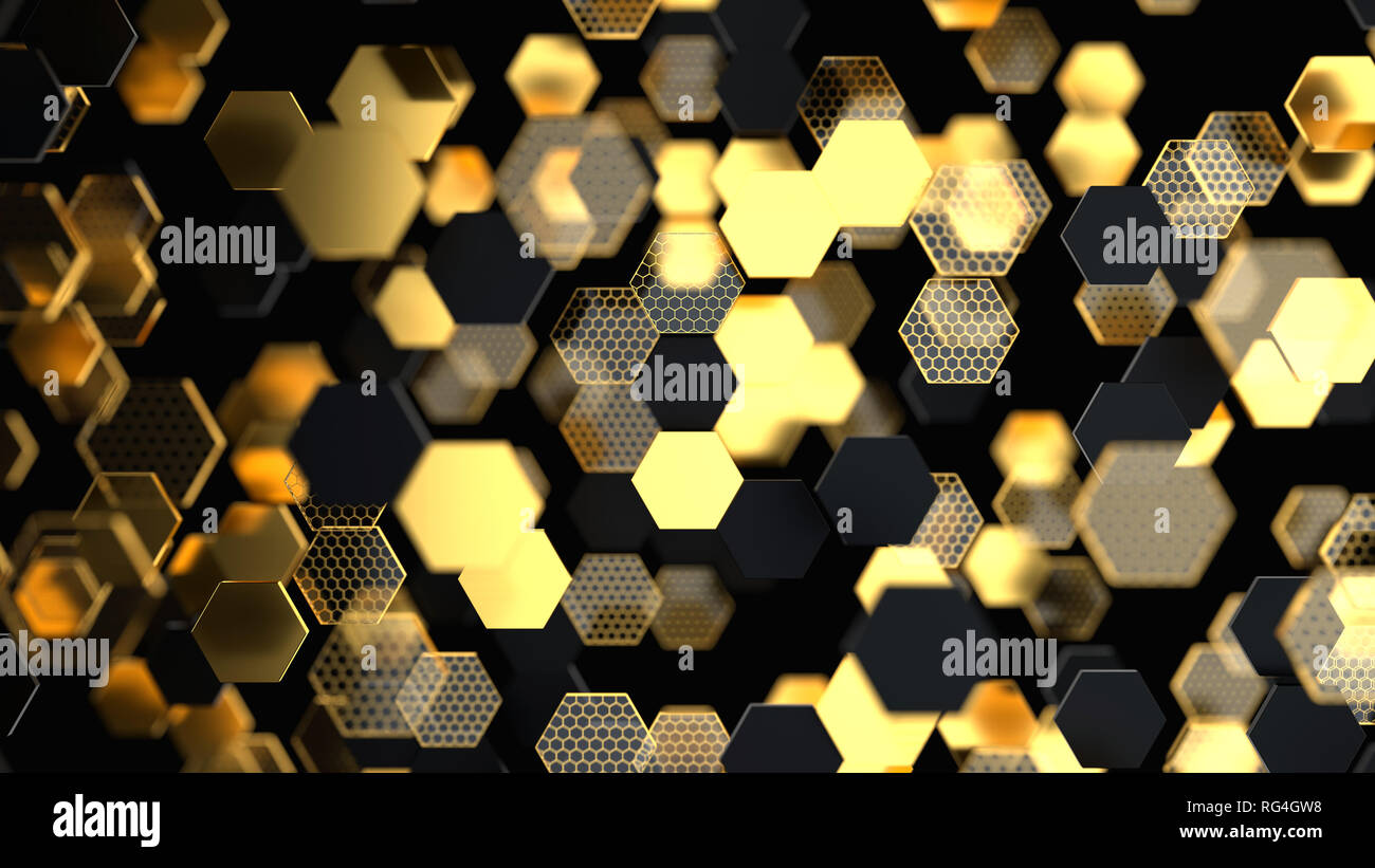 Hexagonal high-tech background. Futuristic concept with gold Stock Photo