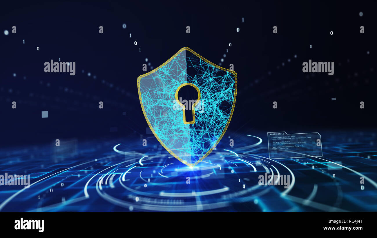 Data protection Cyber Security concept with Shield icon in cyber space ...