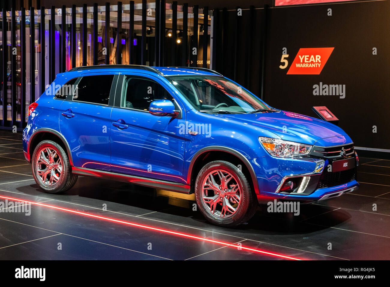 BRUSSELS - JAN 18, 2019: Mitsubishi ASX car showcased at the 97th Brussels Motor Show 2019 Autosalon. Stock Photo
