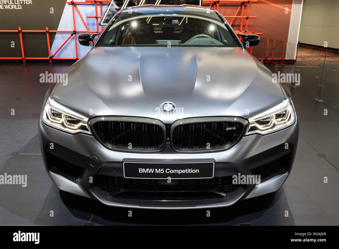 BMW M5, model year 2005-, black, driving, diagonal from the front, frontal  view, test track Stock Photo - Alamy