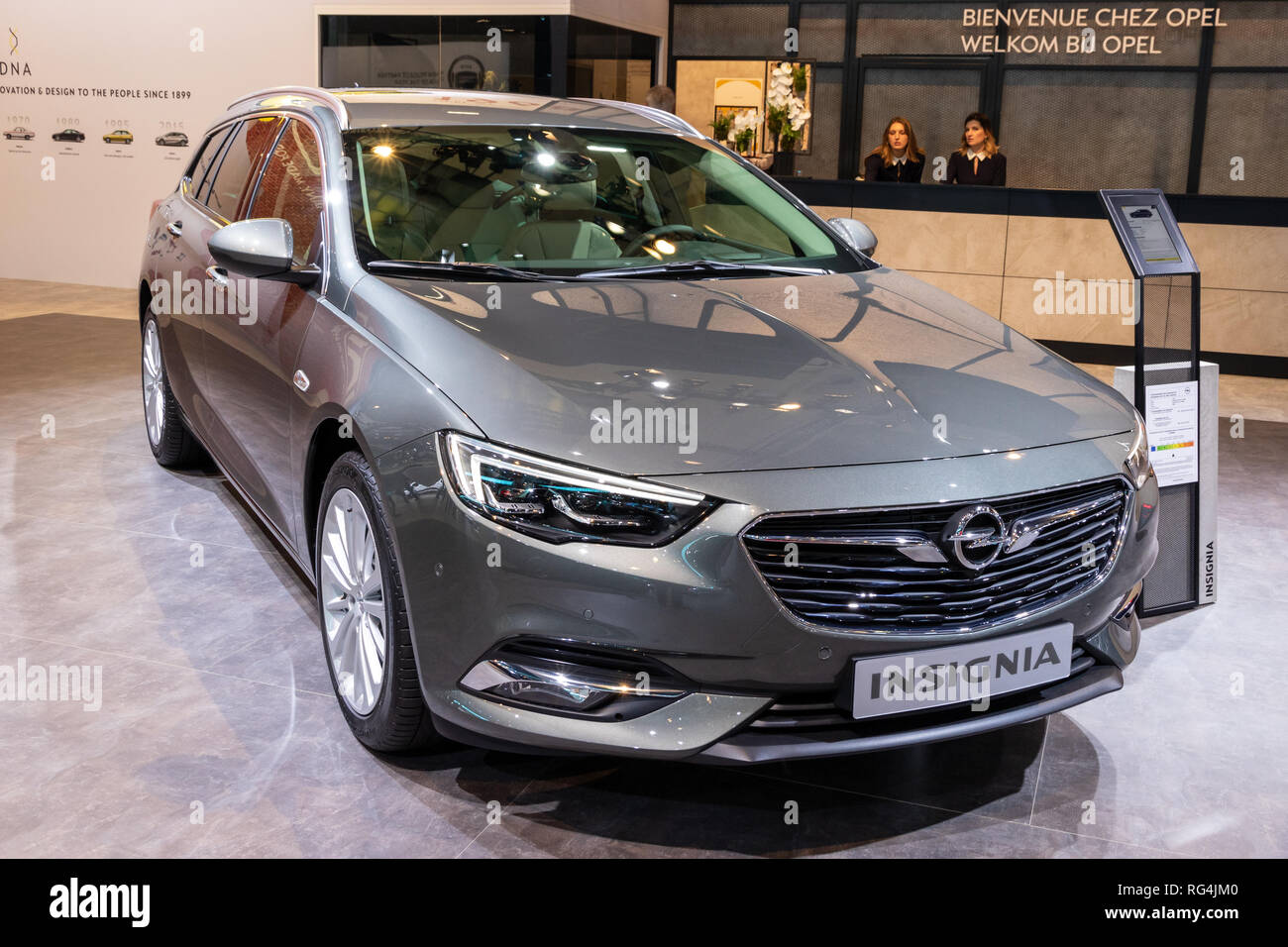 BRUSSELS - JAN 18, 2019: Opel Insignia car showcased at the 97th Brussels Motor Show 2019 Autosalon. Stock Photo