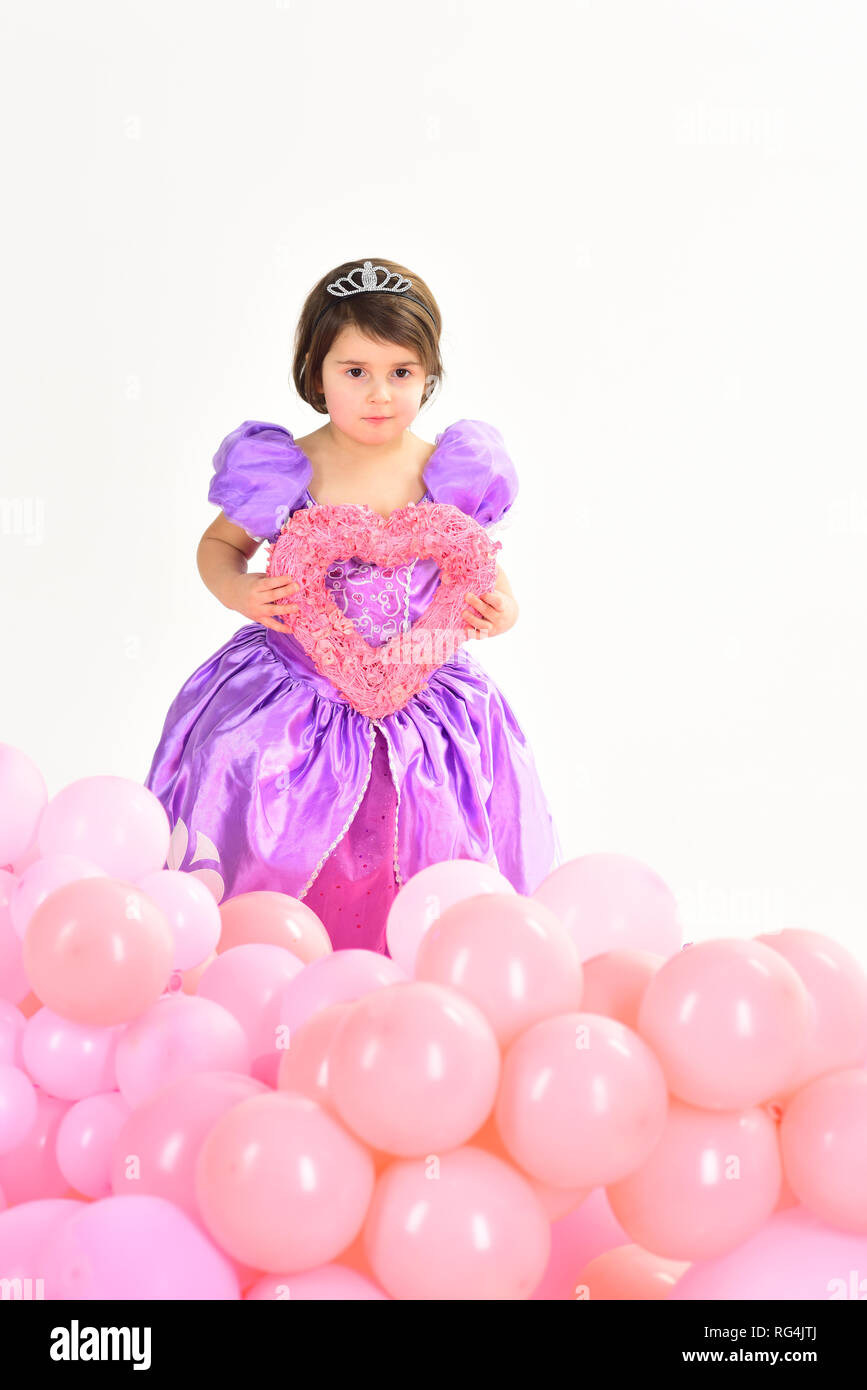 Party balloons. Happy birthday. Valentines day. Little girl princess. Kid  fashion. Little miss in dress. Childhood happiness. Childrens day. Small  Stock Photo - Alamy