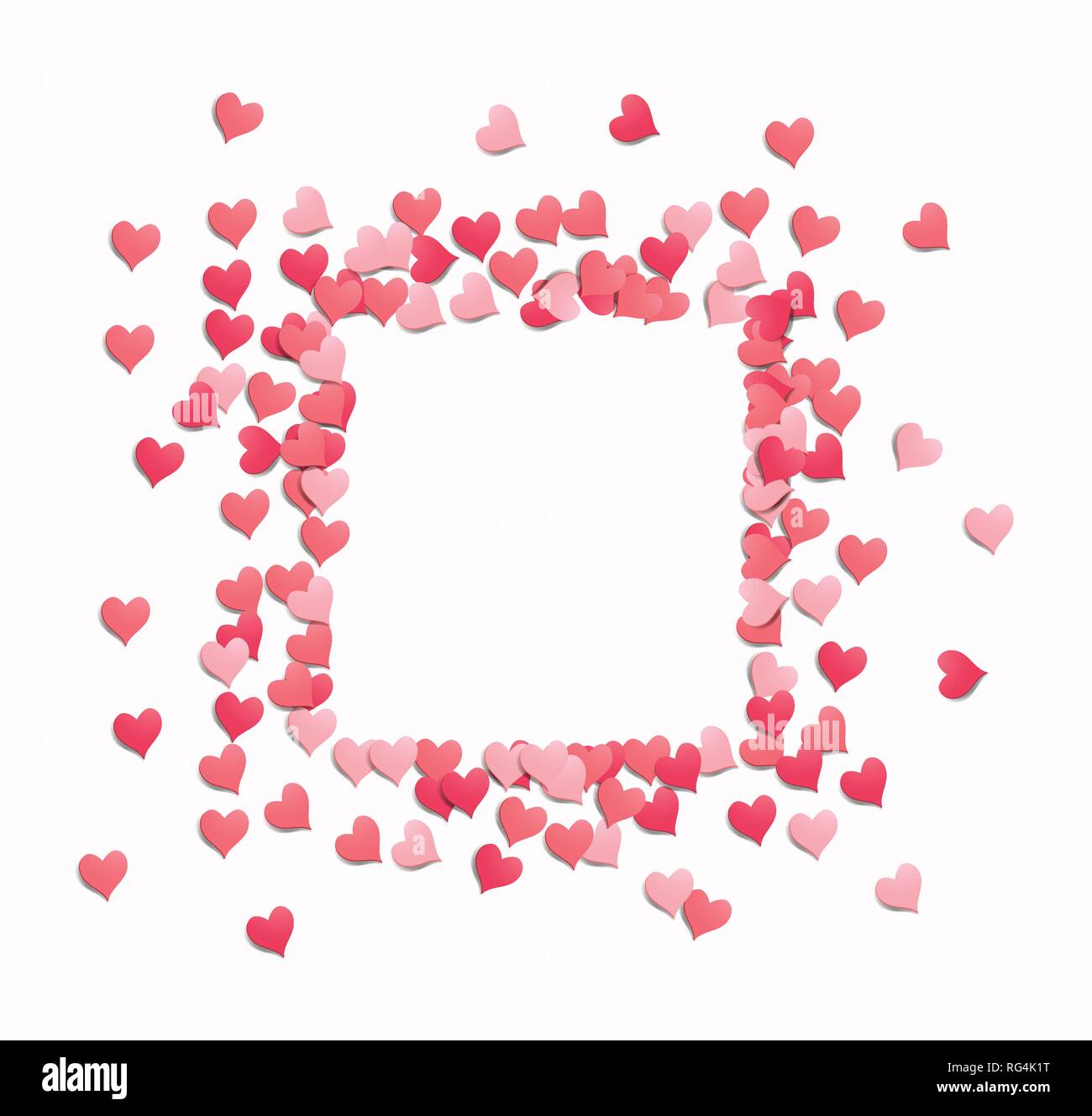 Sqaure shaped love heart confetti frame design. Vector illustration