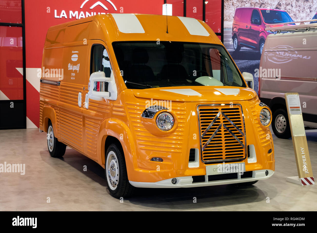 BRUSSELS - JAN 18, 2019: Retro Citroen Jumper HY commercial vehicle  showcased at the 97th Brussels Motor Show 2019 Autosalon Stock Photo - Alamy