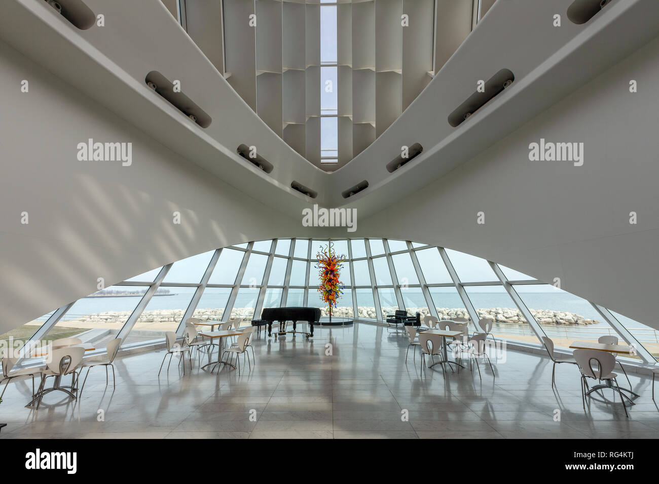 Milwaukee, WI - April 11, 2018: Milwaukee Art Museum is one of the largest museums in the United States. Its dramatic design includes a grand receptio Stock Photo