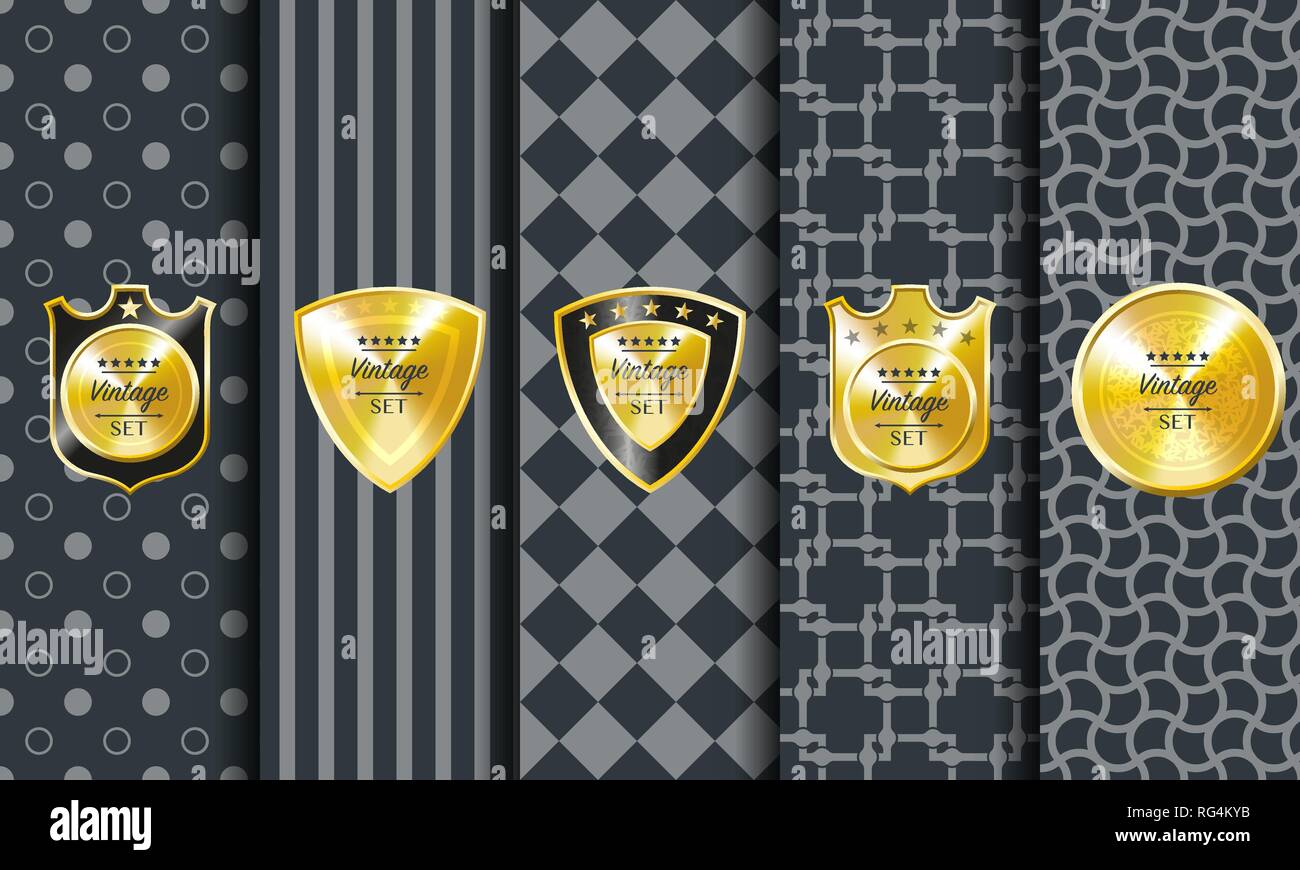 Golden vintage vector pattern on dark background Stock Vector
