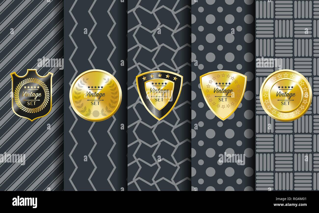 Golden vintage vector pattern on dark background Stock Vector