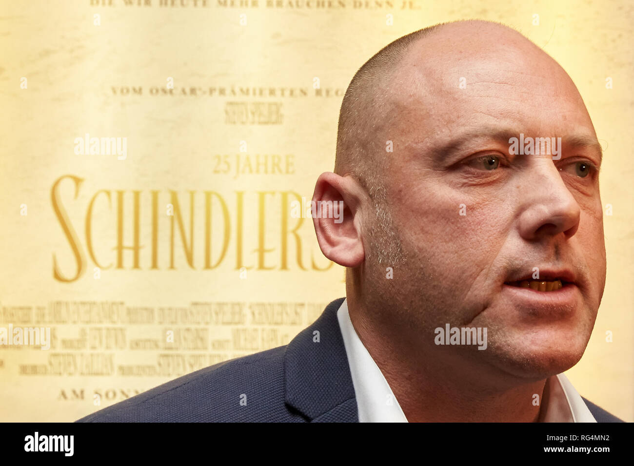 Hachenburg, Germany. 27th Jan, 2019. After the screening of the film 'Schindler's List', AFD Member of Parliament Joachim Paul talks about the film. The cinema in the Westerwald initially caused a worldwide sensation when it offered AFD members free admission. Credit: Thomas Frey/dpa/Alamy Live News Stock Photo
