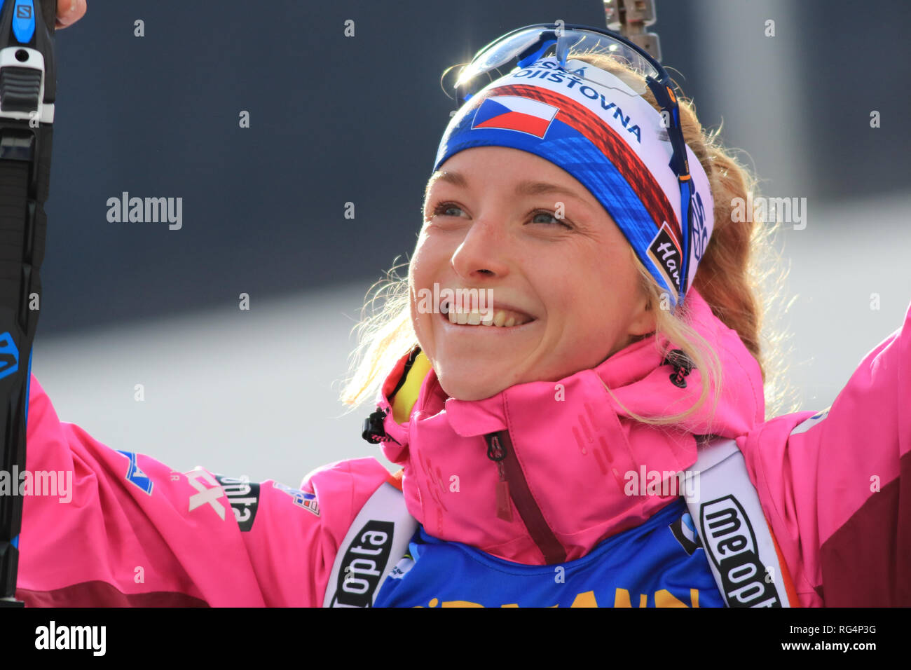 Antholz, Anterselva, Italy. 27th Jan, 2019. BMW Biathlon World Cup, mass  start women; Marketa Davidova (CZE)celebrates Credit: Action Plus  Sports/Alamy Live News Stock Photo - Alamy