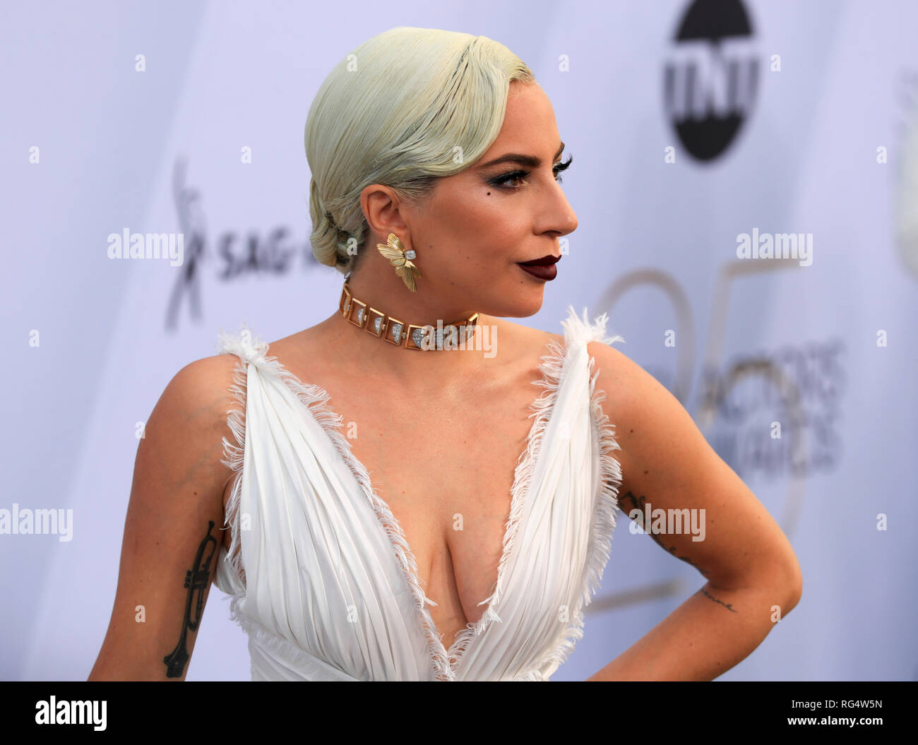 Los Angeles, USA. 27th Jan, 2019. Actress Lady Gaga arrives for the 25th Annual Screen Actors Guild Awards at the Shrine Auditorium in Los Angeles, the United States on Jan. 27, 2019. Credit: Li Ying/Xinhua/Alamy Live News Stock Photo