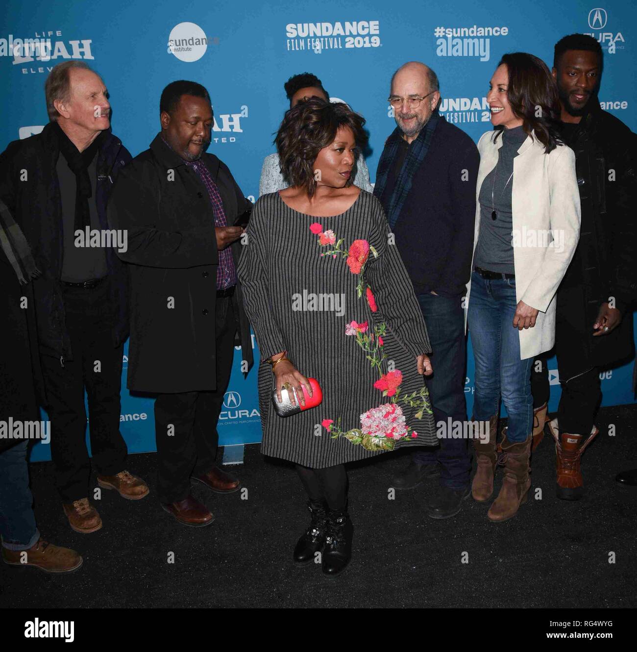 Park City, Utah, USA. 27th Jan 2019. Michael O'Neill, Wendell Pierce, Alfre Woodard, Richard Schiff, Michelle Bonilla and Aldis Hodge at the premiere of 'Clemency' at the 2019 Sundance Film Festival held at the Library Center Theatre on January 27, 2019 in Park City, Utah. Photo: imageSPACE/MediaPunch Credit: MediaPunch Inc/Alamy Live News Stock Photo