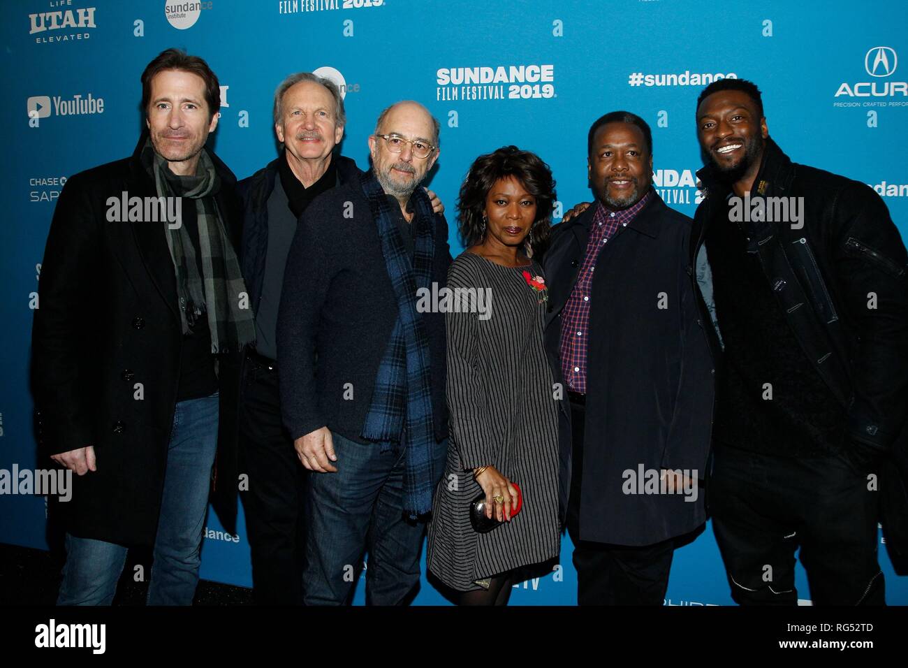 Park City, UT, USA. 27th Jan, 2019. Richard Gunn, Michael O'Neill, Richard Schiff, Alfre Woodard, Wendell Pierce, Aldis Hodge at arrivals for CLEMENCY Premiere at Sundance Film Festival 2019, Library Center Theatre, Park City, UT January 27, 2019. Credit: JA/Everett Collection/Alamy Live News Stock Photo