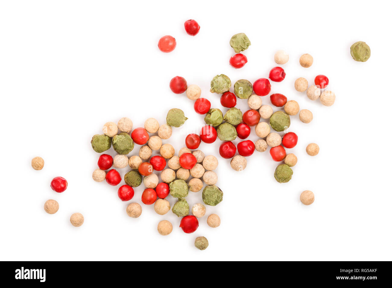 Mixed Of Peppercorn Red White And Green Pepper Isolated On White Background Top View Stock Photo Alamy