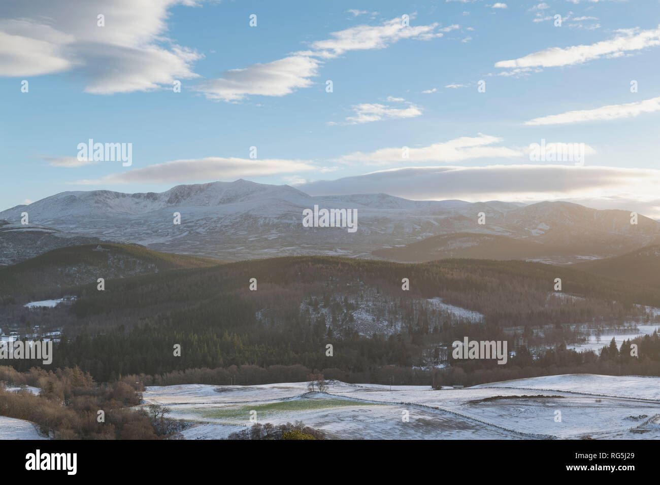 Balmoral Castle in Royal Deeside at the Foot of Lochnagar in Winter. Stock Photo