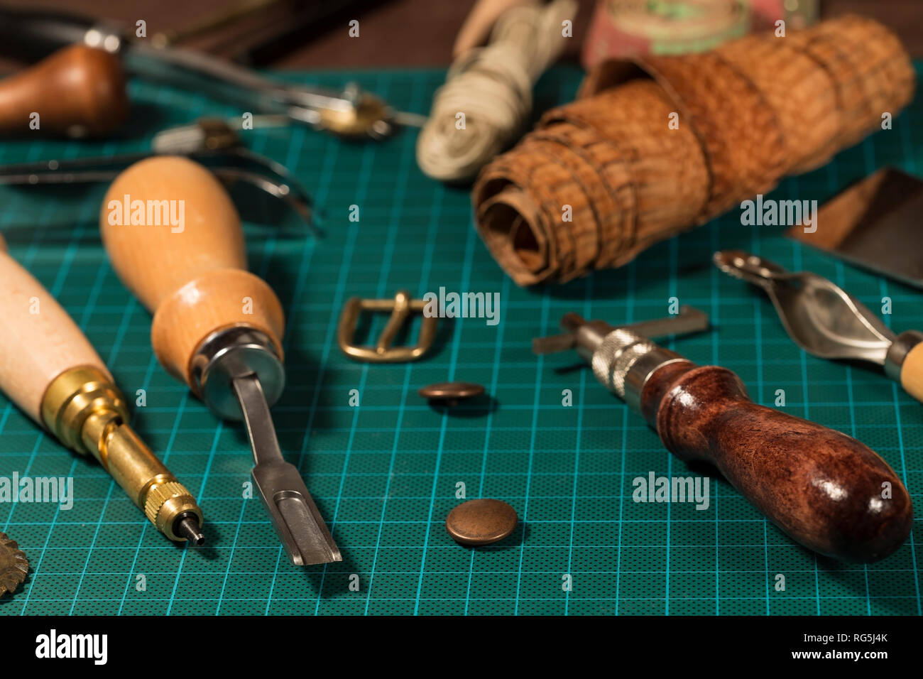 Leather Craft Tools On Cutting Mat Stock Photo 1511887040
