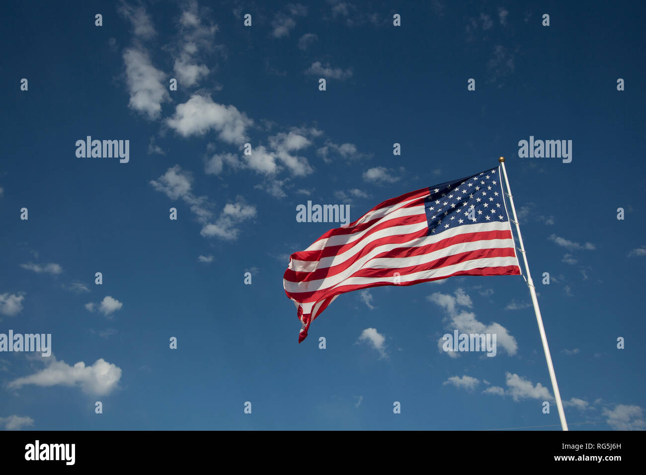 Flag of the United States of America blowing proudly in the wind. Stock Photo