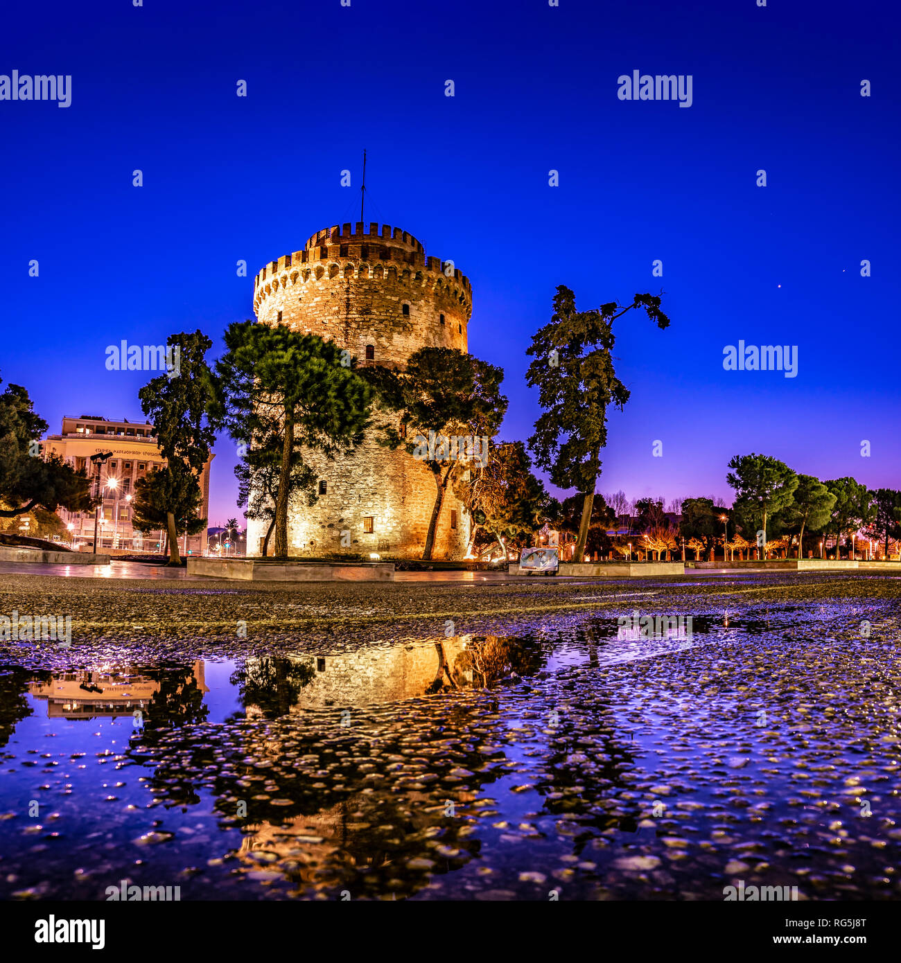 White Tower of Thessaloniki city at Dawn, Travel in Greece Stock Photo