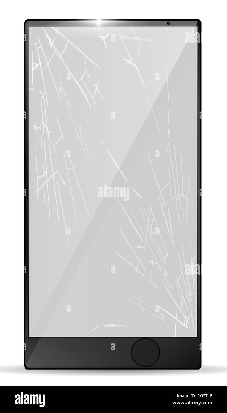 3d realistic broken screen smartphone with cracks. Shattered mobile