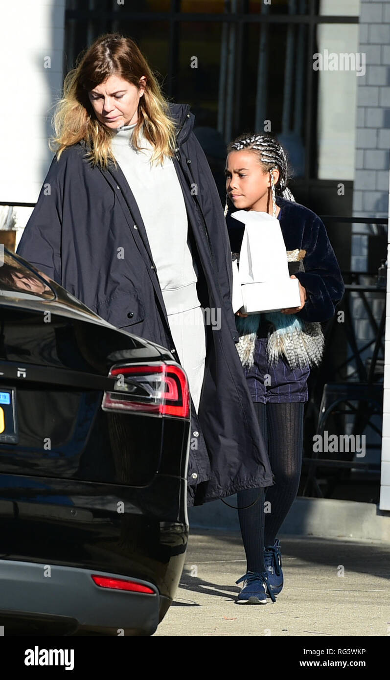 A make up free Ellen Pompeo out and about with her daughter Stella in