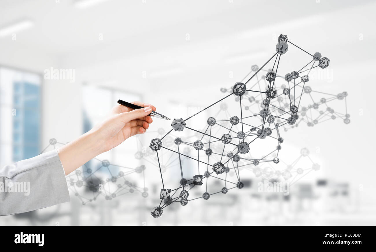 Network and future technology as connection lines in office. Mixed ...