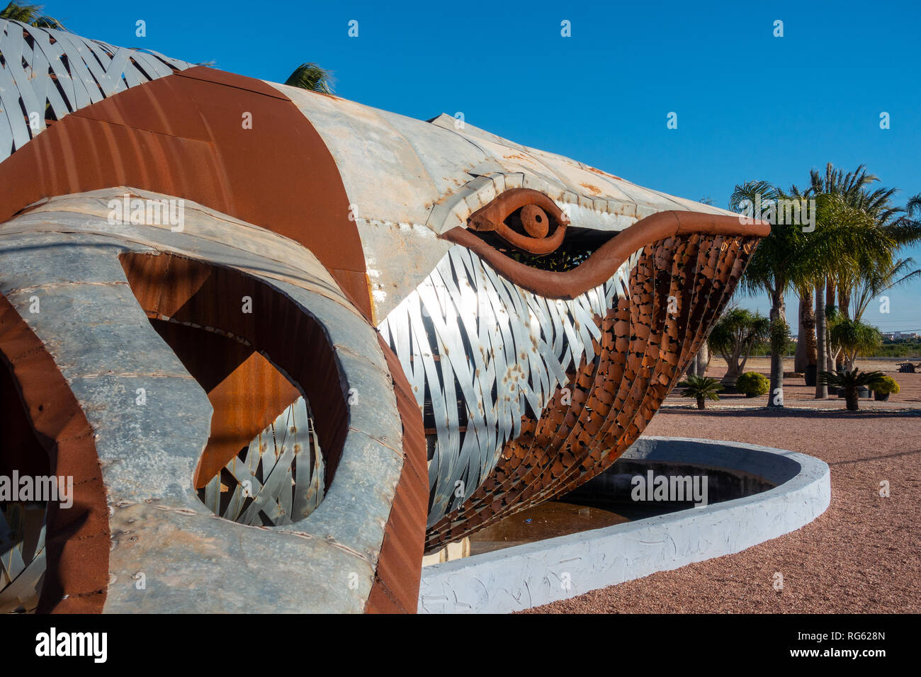 The metal whale sculpture by Toni Mari, Iron sculptor at Art al Camp, Cami  Cabanes, Javea, Alicante Spain Stock Photo - Alamy