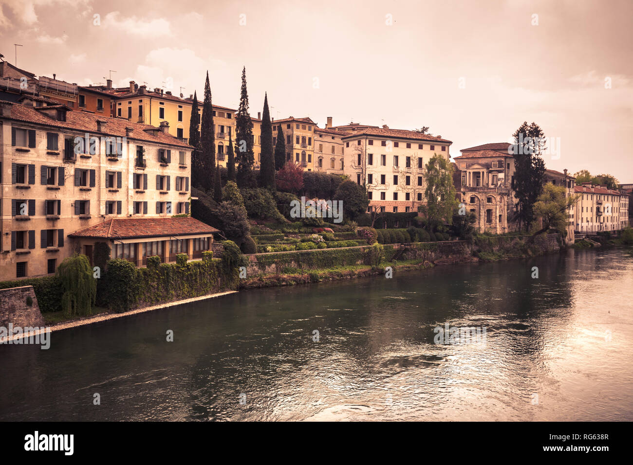Typical houses on the banks of the Adige river in Verona, Italy Stock ...