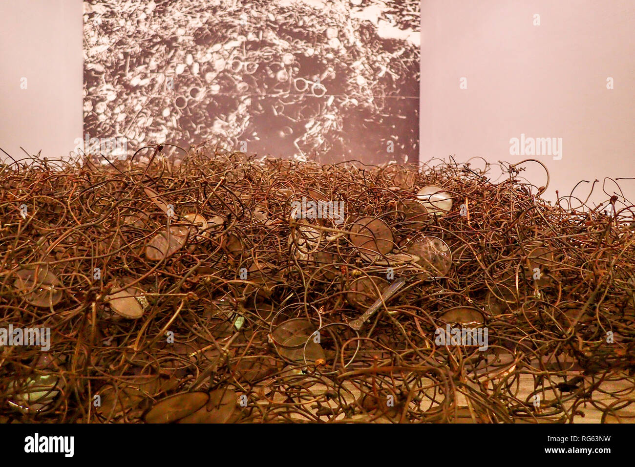 Jewish Skeleton Collection Auschwitz-Birkenau, Poland - August 1, 2017: Remains of objects ...