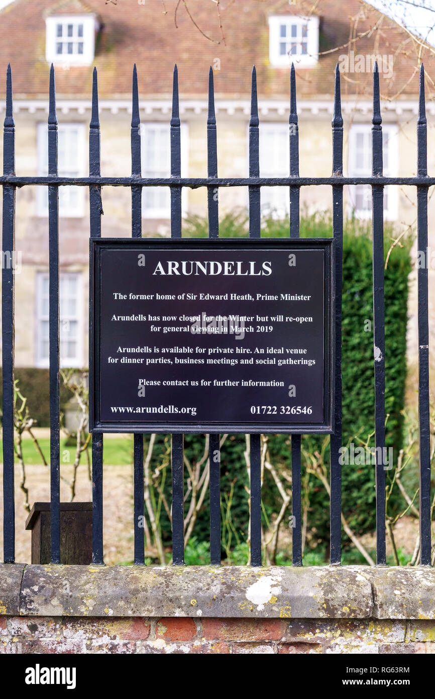 Information sign for Arundells the former home of the late Sir Edward Heath Stock Photo